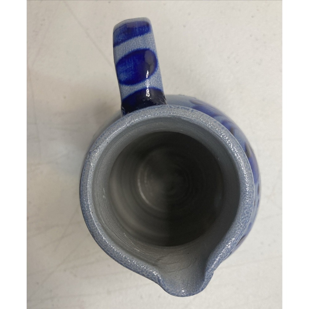 Vintage German Salt Glaze Pitcher Handle Blue Stripe 1/2 L  5.75" - Picture 7 of 14